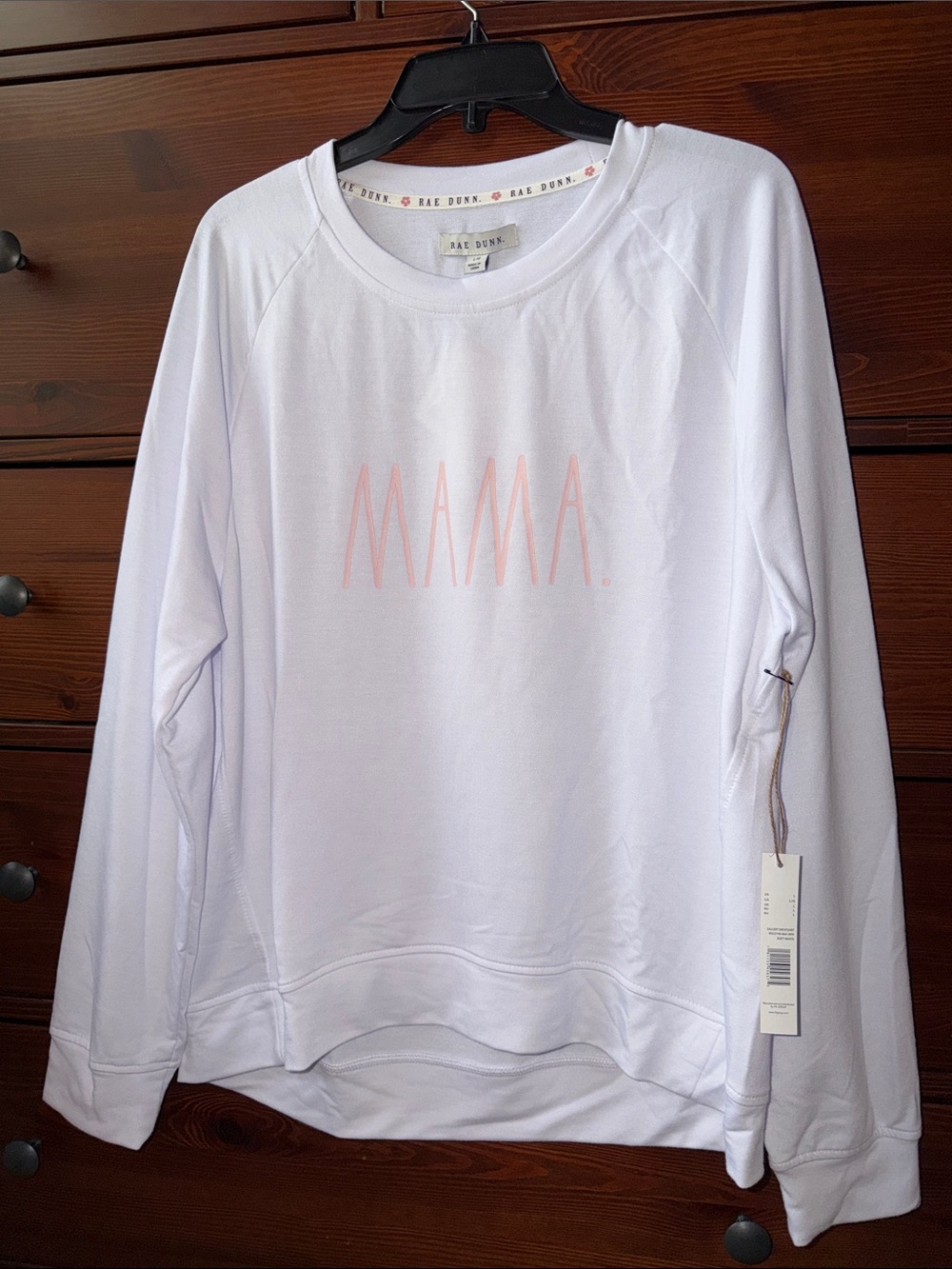 Rae Dunn MAMA Pullover Sweatshirt White Pink Lettering NWT $68.00 Size L